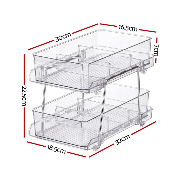 Artiss 2 Pack Clear Pull Out Cabinet Organiser 2 Tier Storage Drawers