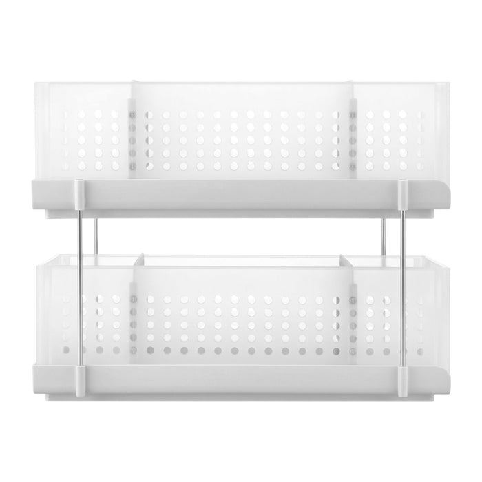 Artiss Under Sink Organizer 2 Tier Pull Out Drawer with Removable Baskets & Divider White