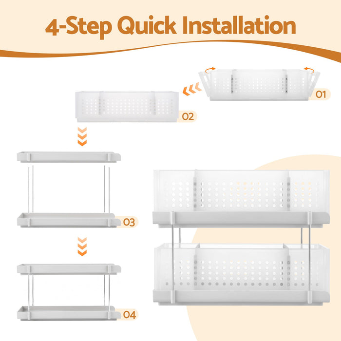 Artiss Under Sink Organizer 2 Tier Pull Out Drawer with Removable Baskets & Divider White