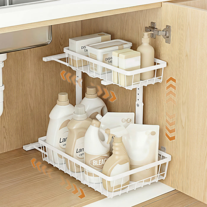 Artiss Under Sink Organizer Storage with 2 Slide Out Drawers 5 Adjustable Height Bathroom Kitchen Cabinet