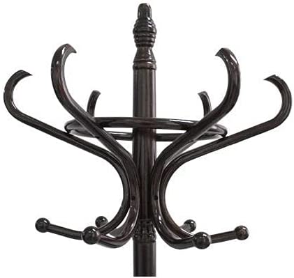Brown Coat Rack With Stand Wooden Hat and 12 Hooks Hanger Walnut Tree