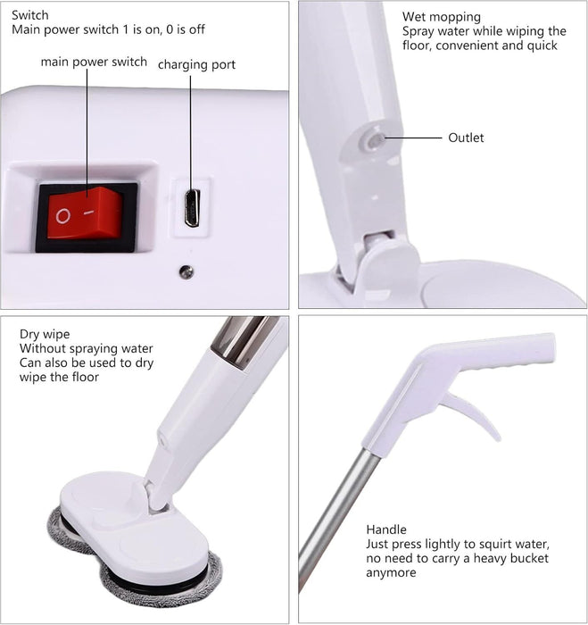 Cordless Electric spin 6Mops Cleaner 5In1 Floor Polisher Sweeper Washer Scrubber