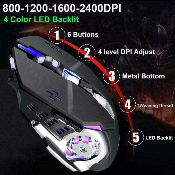 104 Keys Wireless Gaming Keyboard Mouse Set+Mouse Pad, RGB LED Backlit PC/Laptop Black-RGB