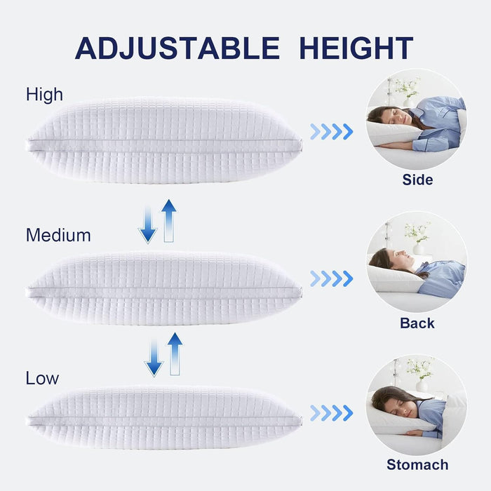 2xKing Quality Pillows Cotton Hotel Adjustable Home Pillows Down Alternative Pillows