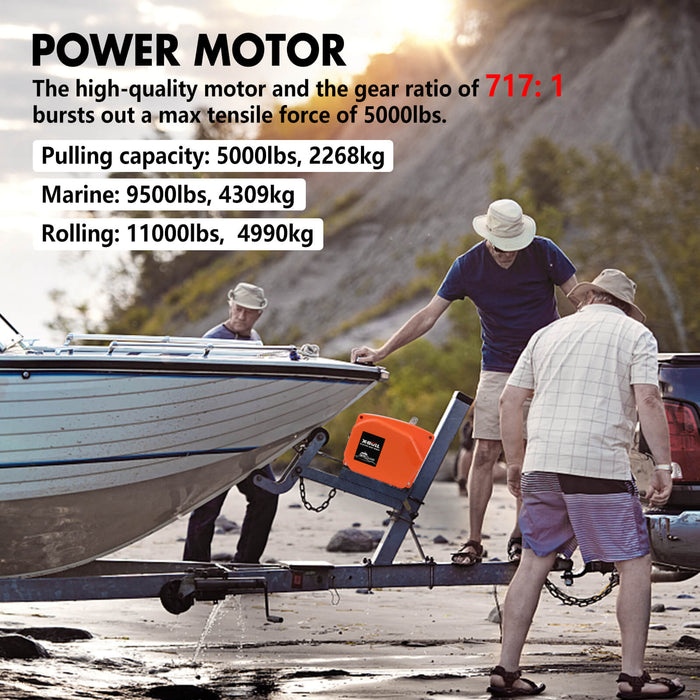 X-BULL 12V Electric Boat Winch 5000LBS Portable Wireless Remote Trailer Winch Steel Cable