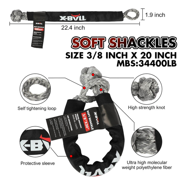 X-BULL Snatch Strap Soft Shackles Kinetic Recovery Rope Folding Shovel Survival