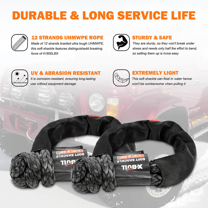 X-BULL 4WD Recovery Kit Snatch Strap Soft Shackles Folding Shovel Survival 4X4