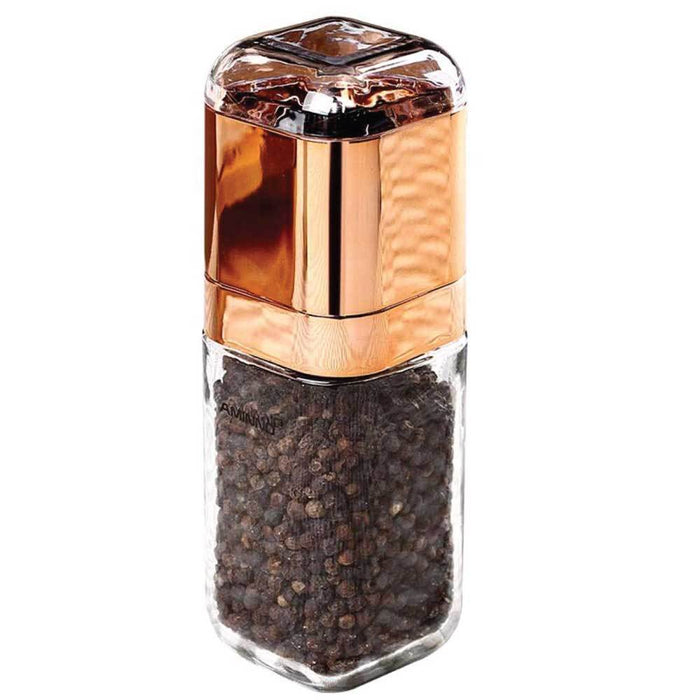 Orku Single Salt or Pepper Grinder 180ml â€?Glass Manual Mill with Rose Gold Lid