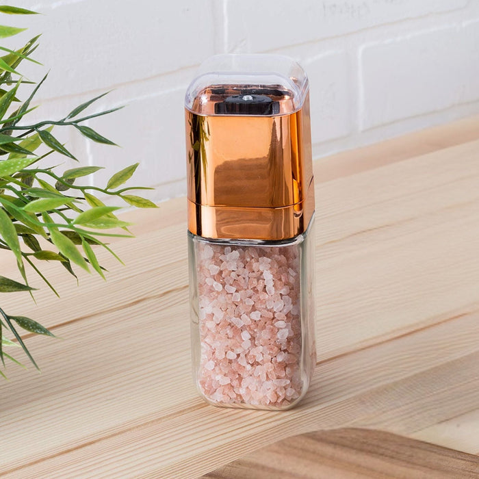Orku Single Salt or Pepper Grinder 180ml â€?Glass Manual Mill with Rose Gold Lid