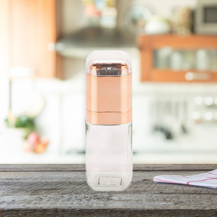 Orku Single Salt or Pepper Grinder 180ml â€?Glass Manual Mill with Rose Gold Lid