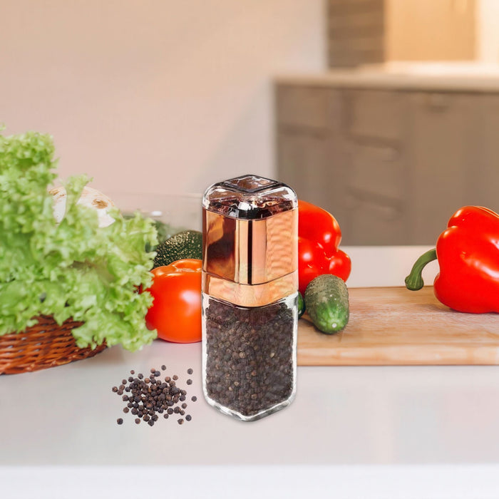 Orku Single Salt or Pepper Grinder 180ml â€?Glass Manual Mill with Rose Gold Lid