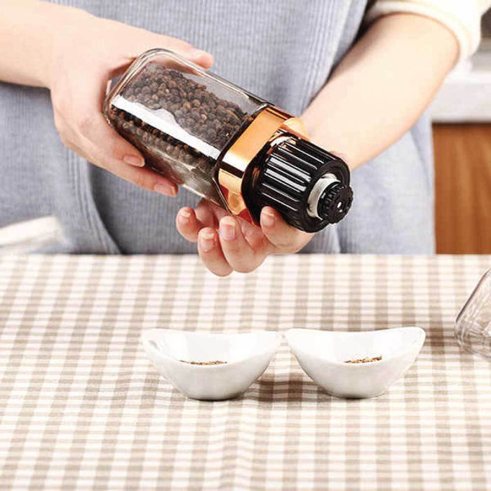 Orku Single Salt or Pepper Grinder 180ml â€?Glass Manual Mill with Rose Gold Lid