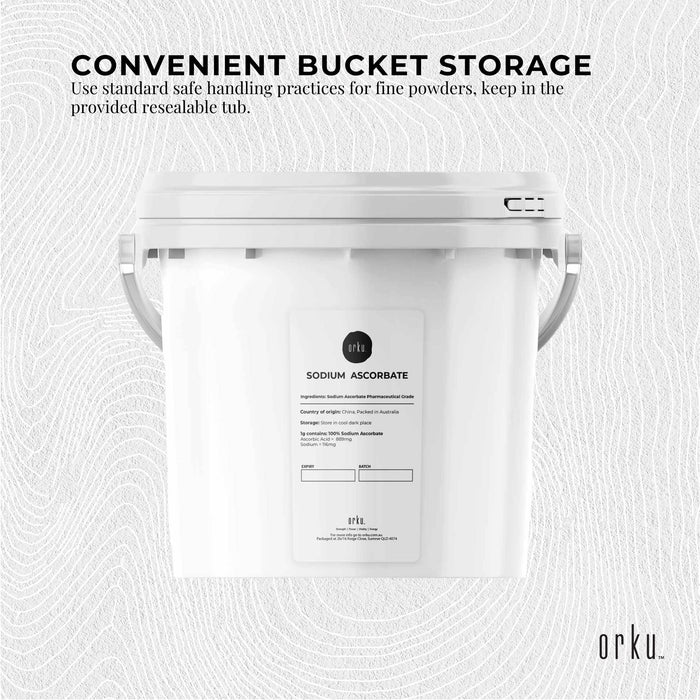 Orku 1.2Kg Sodium Ascorbate Tub - High Purity Soluble Crystalline Powder