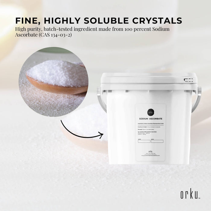 Orku 1.2Kg Sodium Ascorbate Tub - High Purity Soluble Crystalline Powder