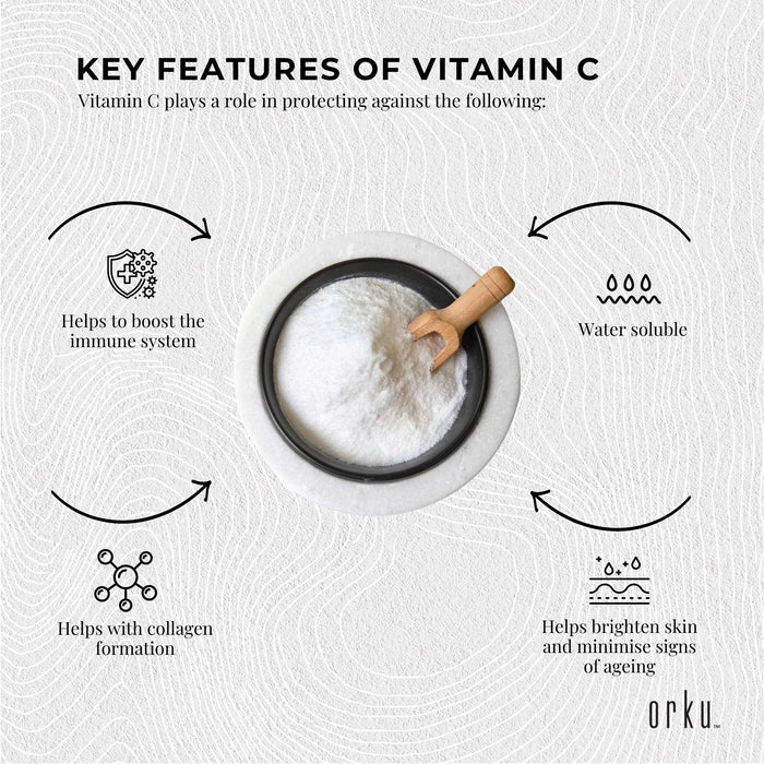 Orku 2Kg Vitamin C Powder Pure L-Ascorbic Acid - USP Grade Non-GMO