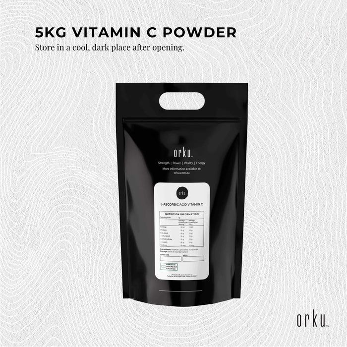 Orku 5Kg Vitamin C Powder Pure L-Ascorbic Acid - USP Grade Non-GMO