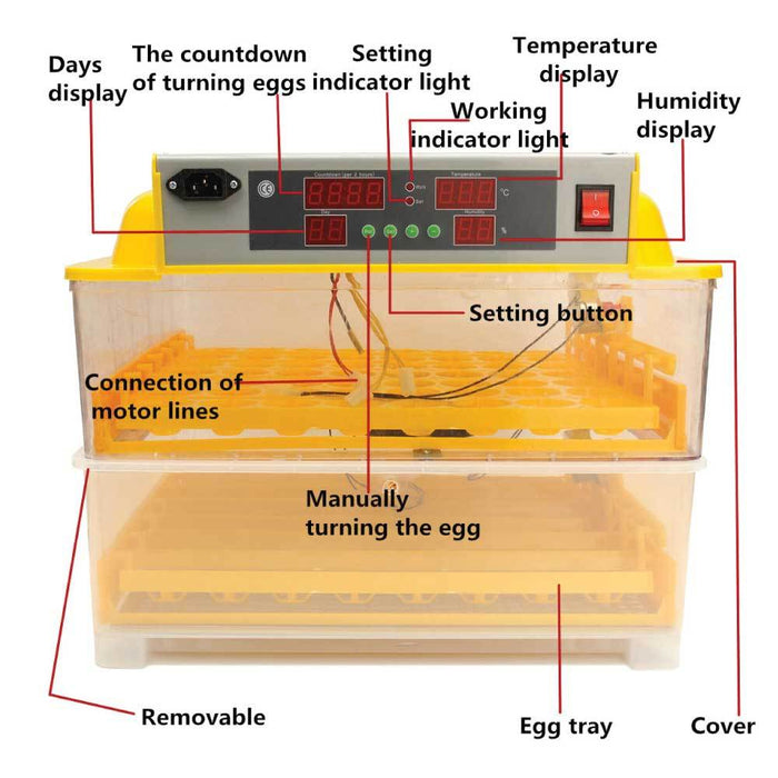 Rooster Farms Electric 96 Egg Incubator + Accessories for Chicken Quail Duck