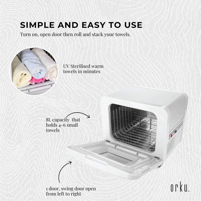 Orku 8L White Electric Towel Warmer UV Steriliser Cabinet Salon Heat Sanitiser