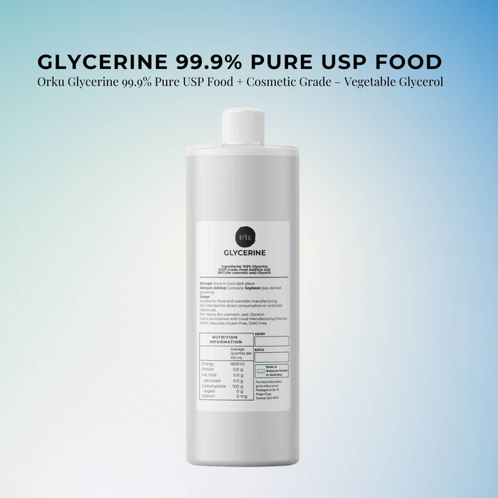 Orku 500ml Glycerine 99.9% Pure USP Food + Cosmetic Grade â€?Vegetable Glycerol