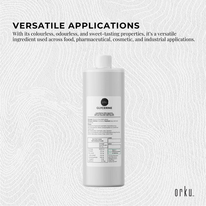 Orku 500ml Glycerine 99.9% Pure USP Food + Cosmetic Grade â€?Vegetable Glycerol