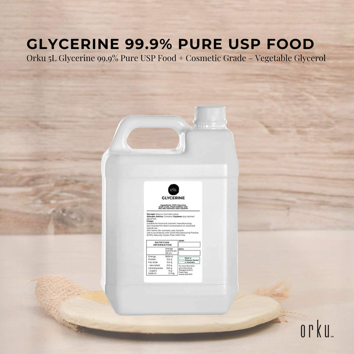 Orku 5L Glycerine 99.9% Pure USP Food + Cosmetic Grade â€?Vegetable Glycerol