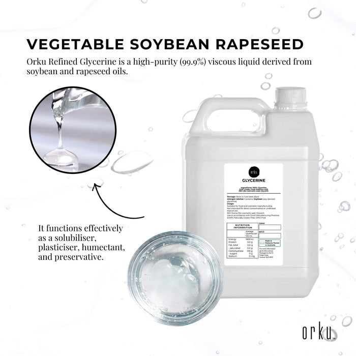Orku 5L Glycerine 99.9% Pure USP Food + Cosmetic Grade â€?Vegetable Glycerol
