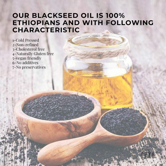 Orku 500ml Pure Black Seed Oil Cold Pressed 100% Ethiopian Nigella Sativa Cumin