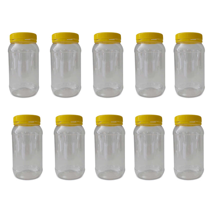 10x 1Kg Plastic Honey Jars + Lids - Round Clear Food Grade Packaging Containers
