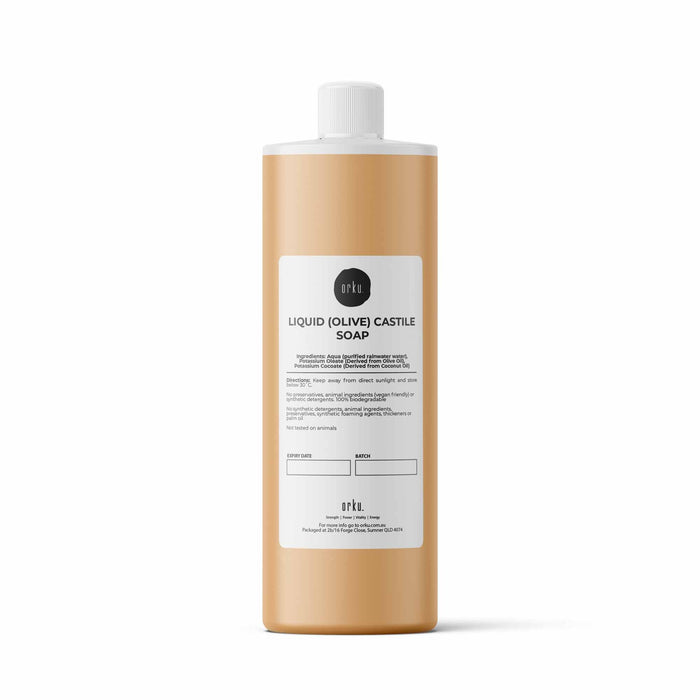 Orku 250ml Liquid Castile Soap - Pure Unscented Natural Olive Oil Base Concentrate