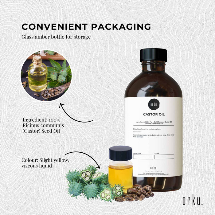 Orku 100ml Organic Castor Oil - Hexane Free Cold Pressed
