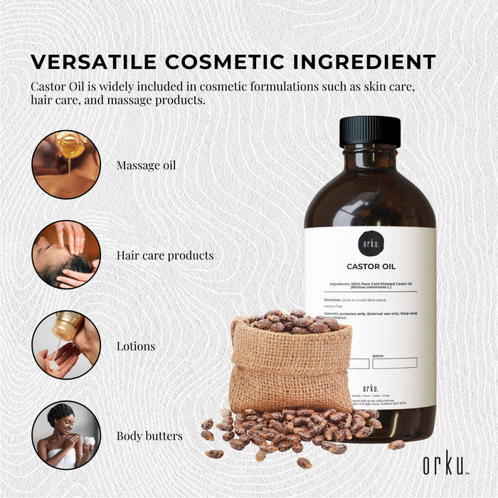 Orku 250ml Organic Castor Oil - Hexane Free Cold Pressed