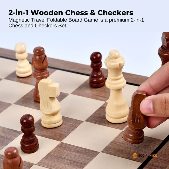 Social Hike Wooden Chess & Checkers 2 in 1 â€?Magnetic Travel Foldable Board Game