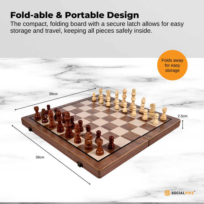 Social Hike Wooden Chess & Checkers 2 in 1 â€?Magnetic Travel Foldable Board Game