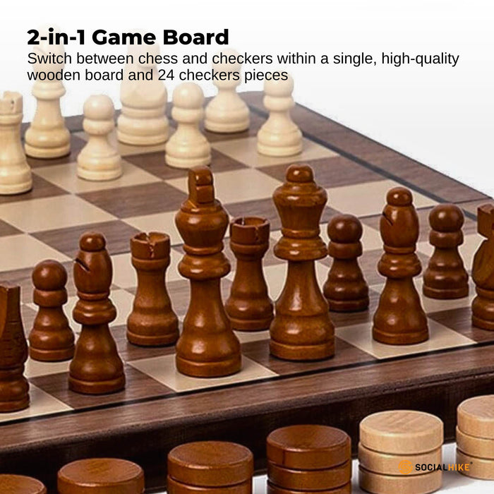 Social Hike Wooden Chess & Checkers 2 in 1 â€?Magnetic Travel Foldable Board Game