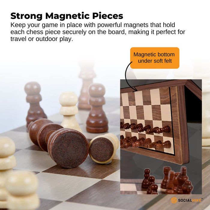 Social Hike Wooden Chess & Checkers 2 in 1 â€?Magnetic Travel Foldable Board Game