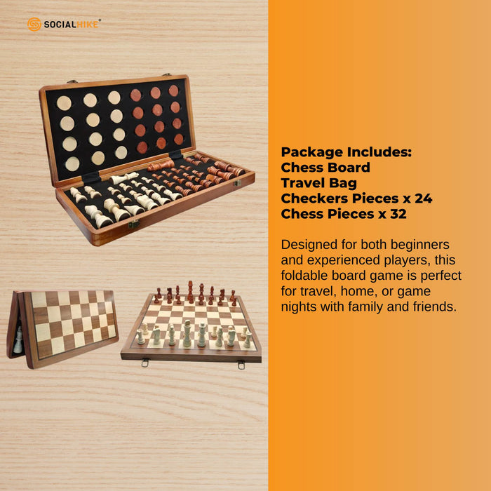 Social Hike Wooden Chess & Checkers 2 in 1 â€?Magnetic Travel Foldable Board Game