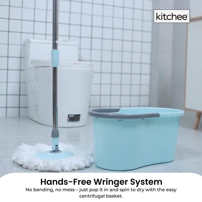 Kitchee Spin Mop & Bucket Set â€?Microfibre Pad, Telescopic Handle, 10L Capacity