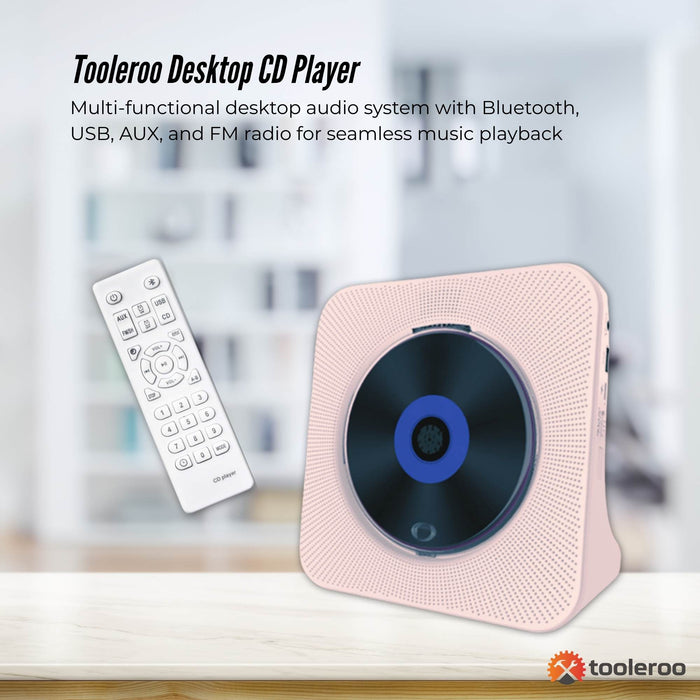 Tooleroo USB Rechargeable Desktop CD Player Speaker â€?Bluetooth Portable Pink