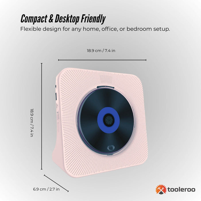 Tooleroo USB Rechargeable Desktop CD Player Speaker â€?Bluetooth Portable Pink