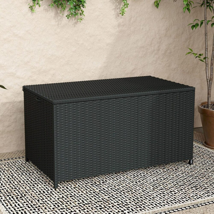 Outdoor PE Wicker Storage Box Garden 320L Shed Toy Tool Outdoor Bench Ottoman Wicker-Black