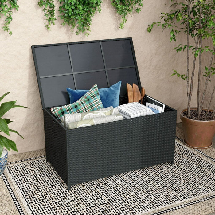 Outdoor PE Wicker Storage Box Garden 320L Shed Toy Tool Outdoor Bench Ottoman Wicker-Black