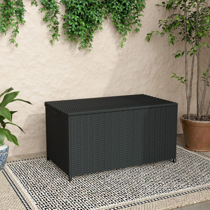 Outdoor PE Wicker Storage Box Garden 320L Shed Toy Tool Outdoor Bench Ottoman Wicker-Black