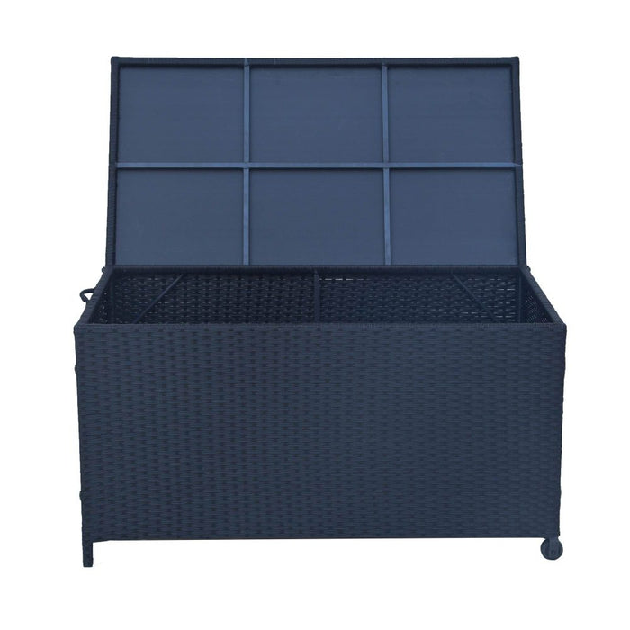 Outdoor PE Wicker Storage Box Garden 320L Shed Toy Tool Outdoor Bench Ottoman Wicker-Black