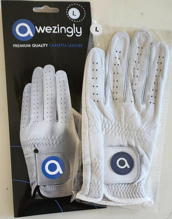 Awezingly Premium Quality Cabretta Leather Golf Glove for Men - White (M/L)