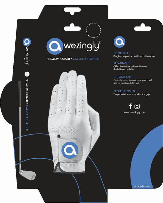 Awezingly Premium Quality Cabretta Leather Golf Glove for Men - White (XL)