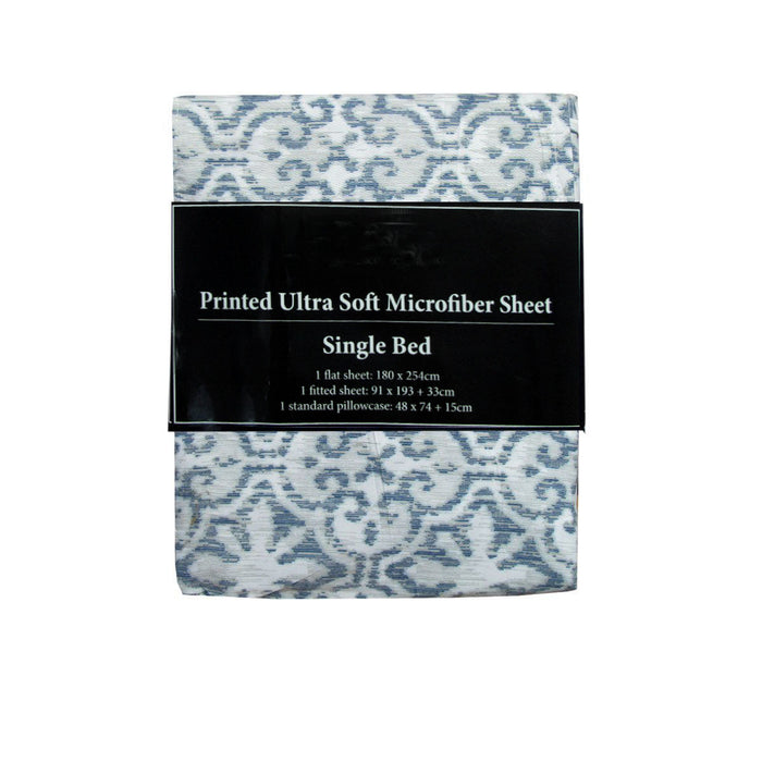 Printed Microfiber Sheet Set Single Silver Imperial