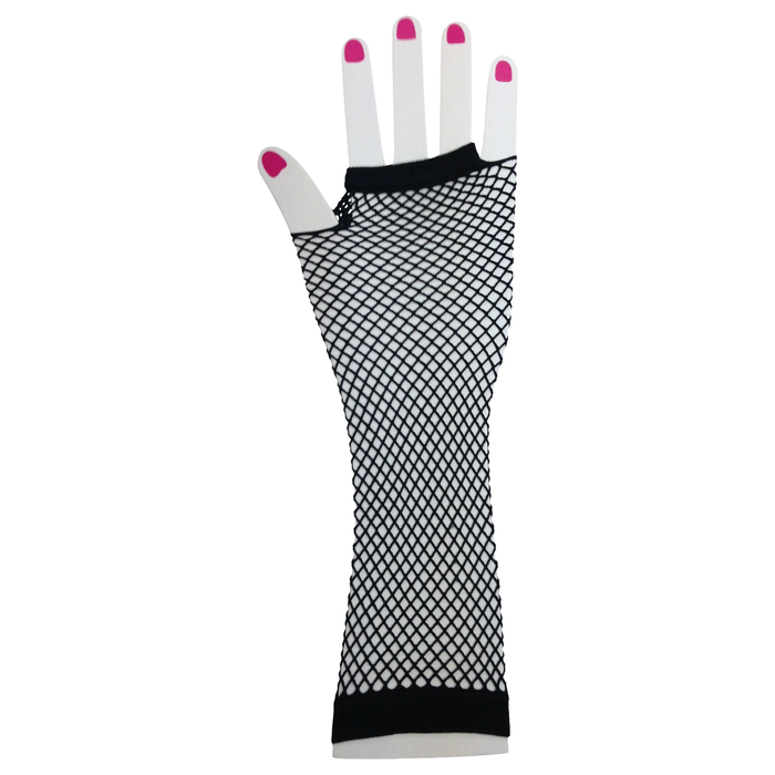 Long Elbow Length Fishnet Gloves Fingerless 70s 80s Womens Costume Party Dance in Black