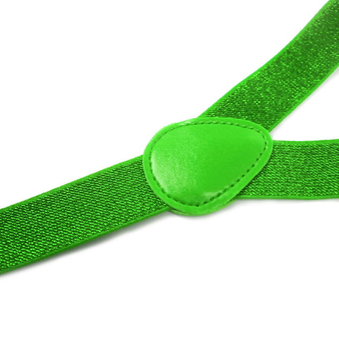 2x Mens Suspenders Braces Adjustable Strong Clip On Elastic Formal Wedding Slim - Green (Glitter)