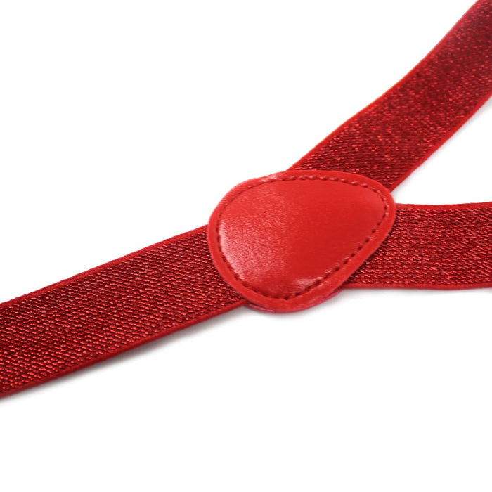 3x Mens Suspenders Braces Adjustable Strong Clip On Elastic Formal Wedding Slim - Red (Glitter)