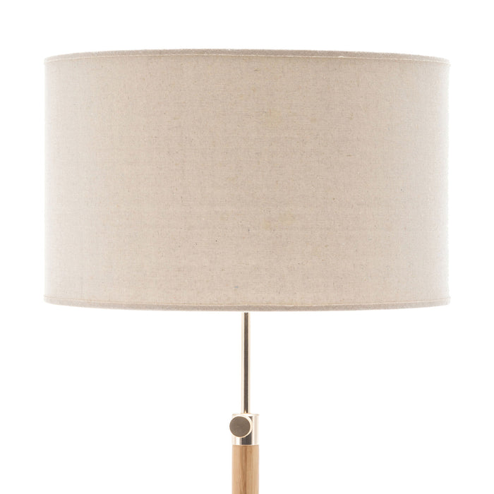 165cm Adjustable Bamboo Tripod Floor Lamp Light with Linen Shade & Built-In Table